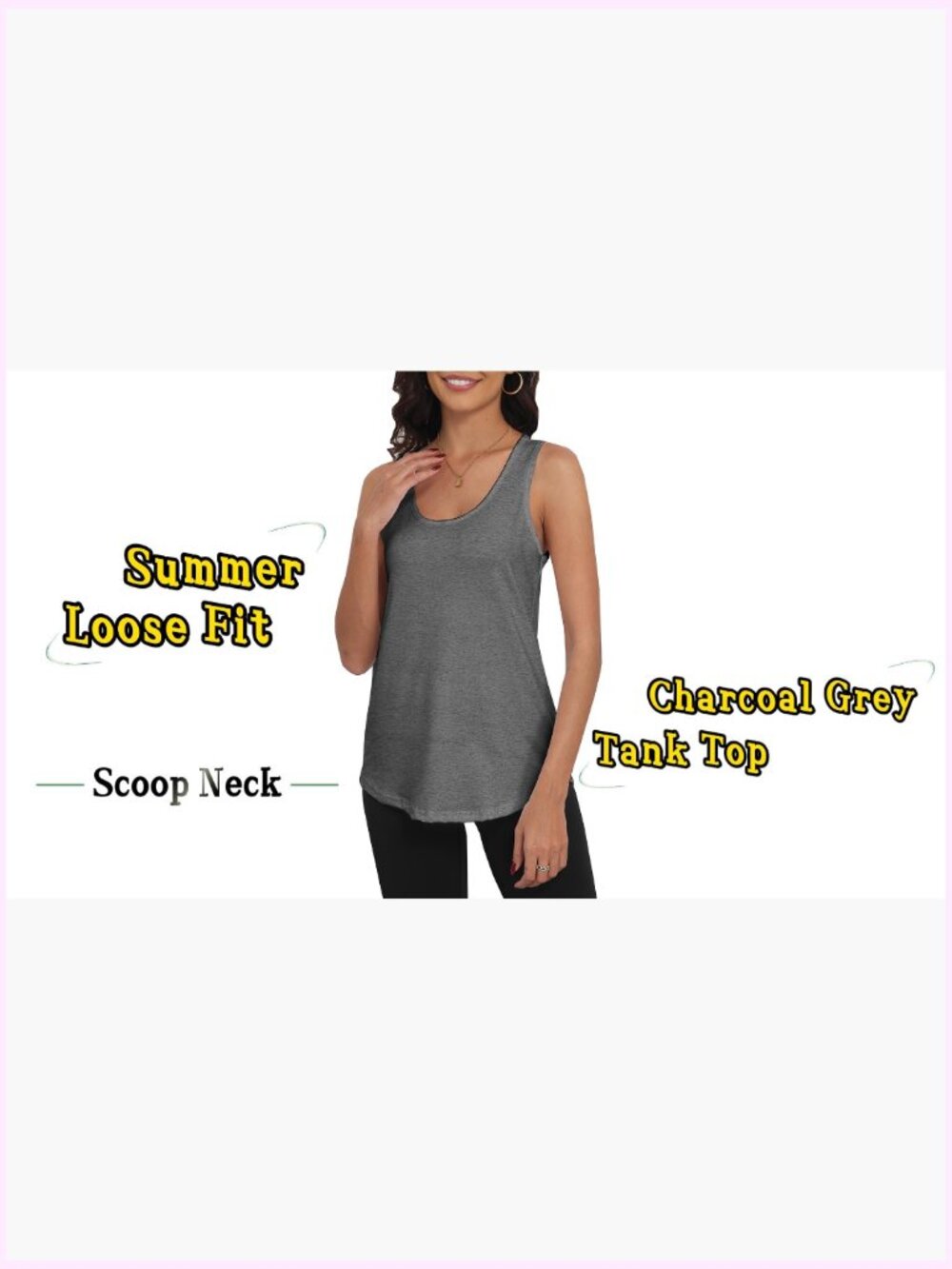 Scoop Neck Flowy Loose Fit Tank Top Sleeveless Summer Tops - Picture 5 of 7